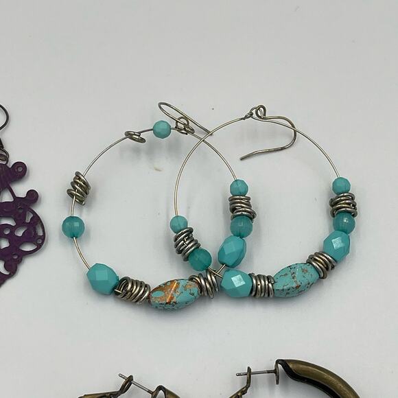 Lot (5) Vintage Boho Coastal EARRINGS PIERCED Beaded Turquoise Statement - Picture 2 of 10